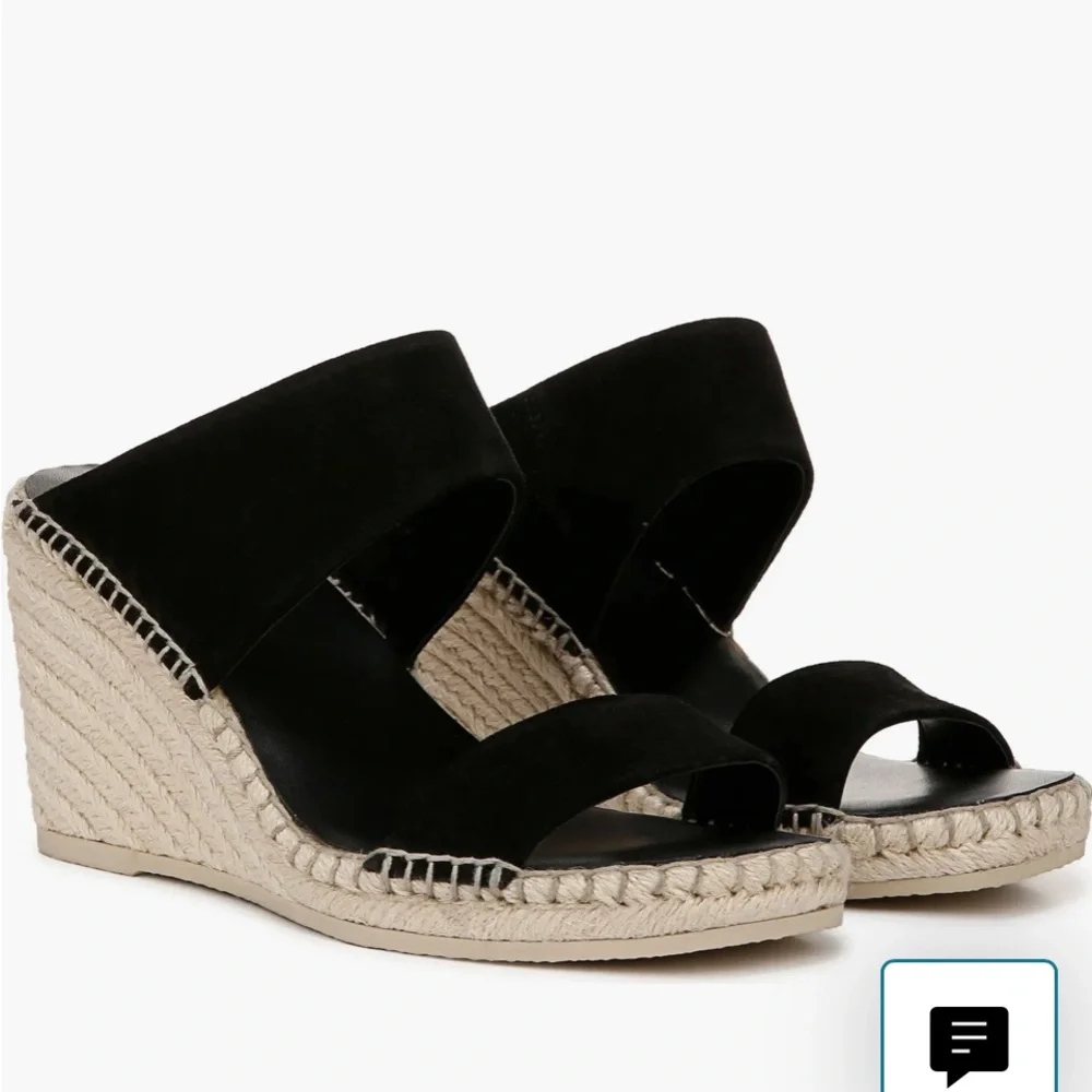Vince Black Suede Espadrille Wedge Sandals